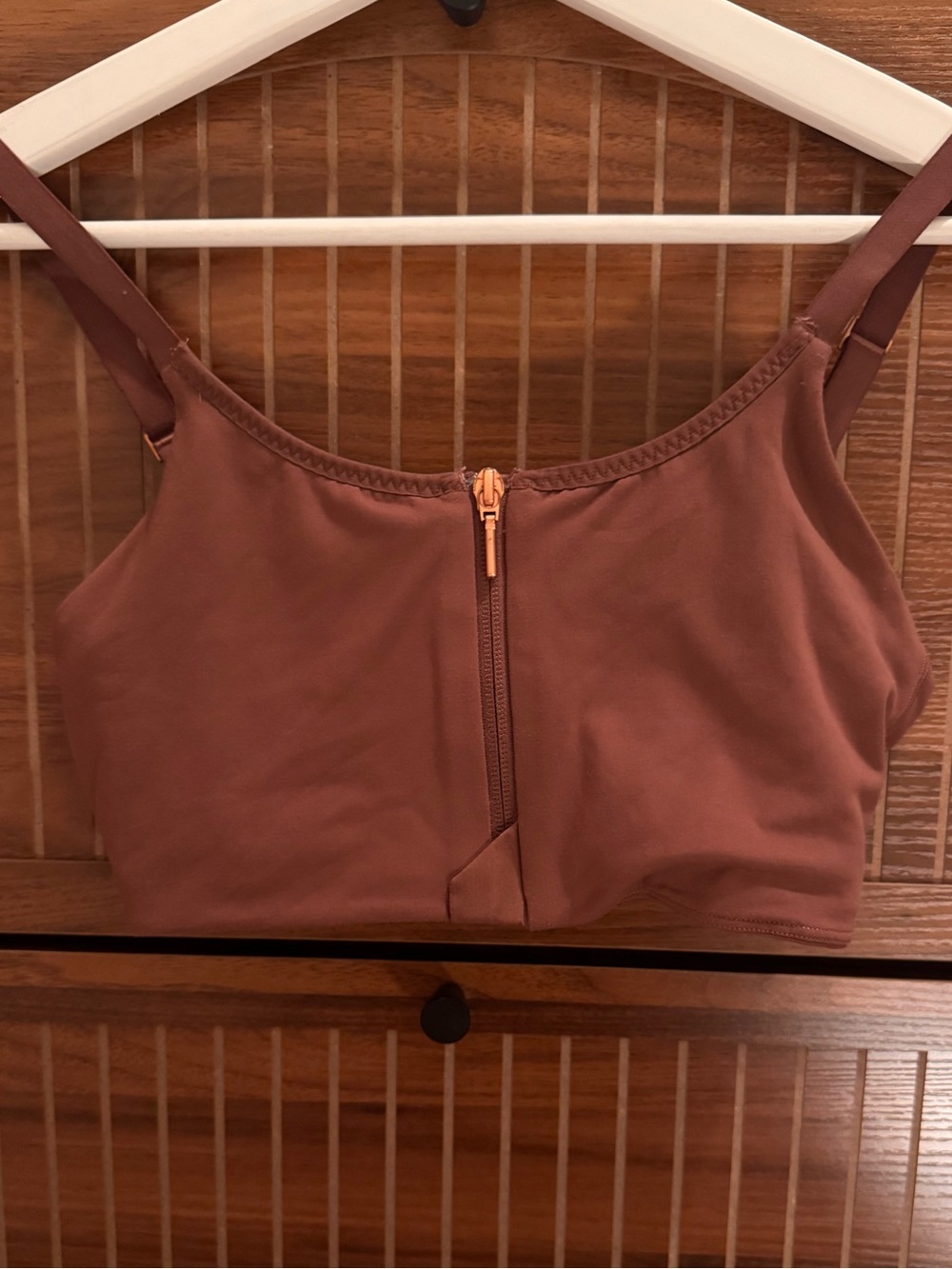 Athleta Mauve Brown with rose gold Zip-Front bralette
